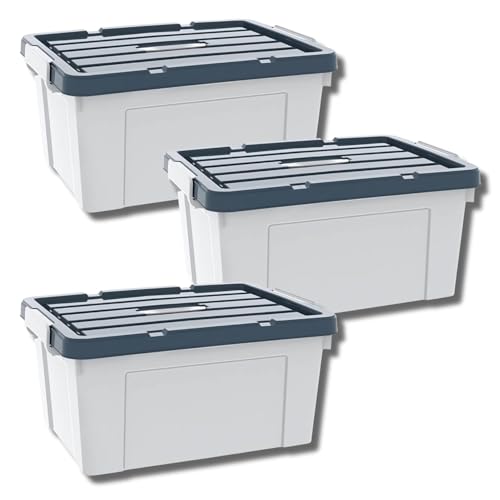 Ash  Roh Ash & Roh Multi-Size Plastic Storage Boxes with Secure Latching Lids, Stackable Storage Boxes for Home Organization, Bedroom, Kitchen, or Utility Room (pack of 3, Large - 51cm X 339cm X 27cm) - Image 1