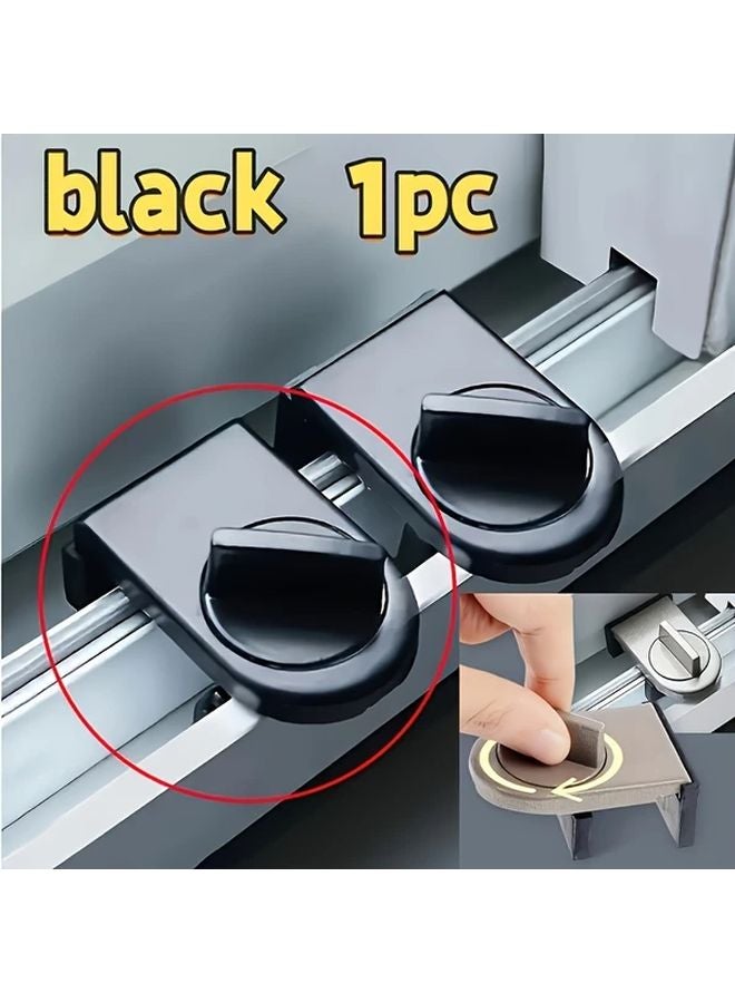Classic Black No Drill Sliding Door Lock Aluminum Alloy Anti Theft Pet Proof - Image 1