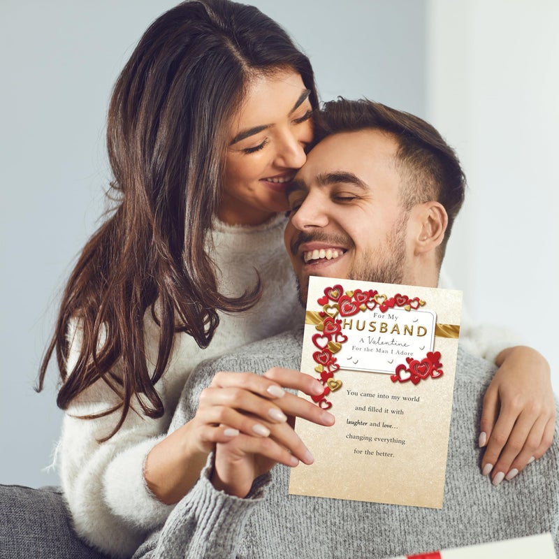 Smithtuy Valentines Day Card for Husband,Valentines Day Cards Gifts for Him,Valentines Card for Husband Men with Luxury Gold Red Heart Design - Image 5