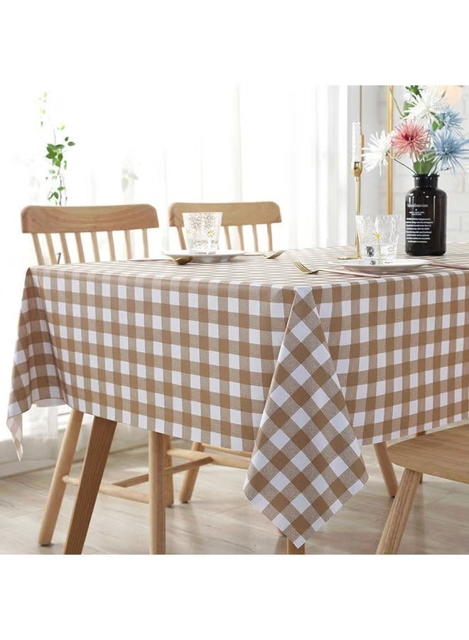 Beauenty Checkerd Pattern Waterproof Table Cloth Brown/White 120x120cm - Image 1
