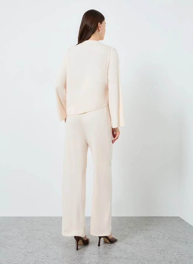 Styli  Solid Loose-Fit Top and Wide Leg Pants Set for Women | Best Price UAE