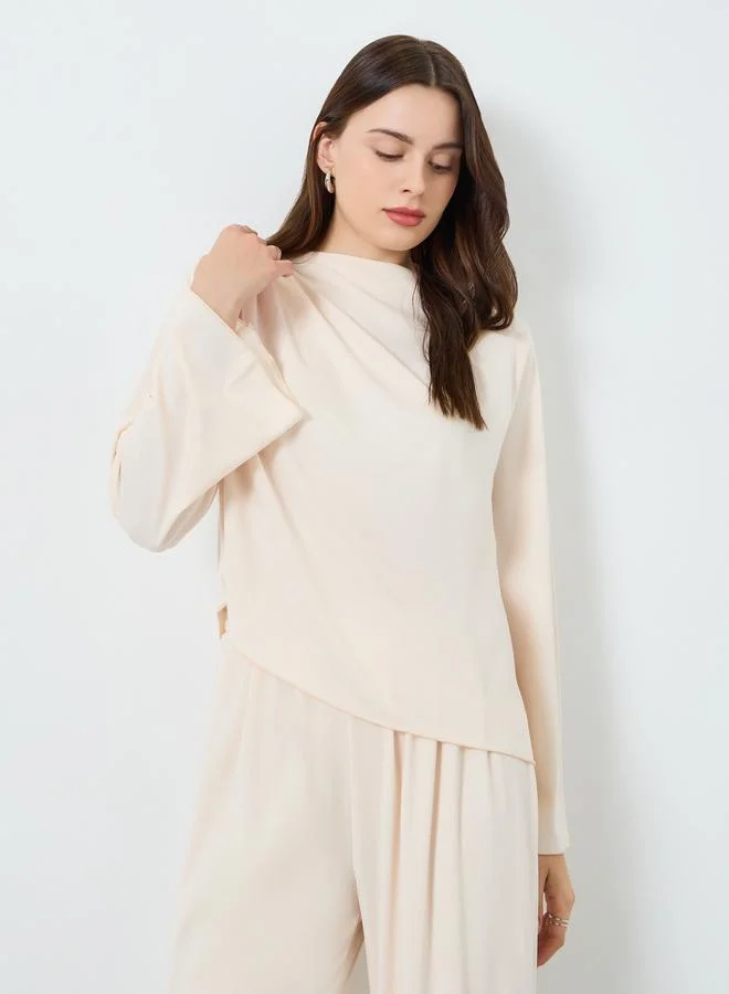 Styli  Solid Loose-Fit Top and Wide Leg Pants Set for Women | Best Price UAE