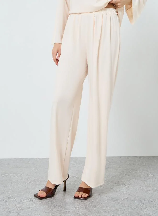 Styli  Solid Loose-Fit Top and Wide Leg Pants Set for Women | Best Price UAE