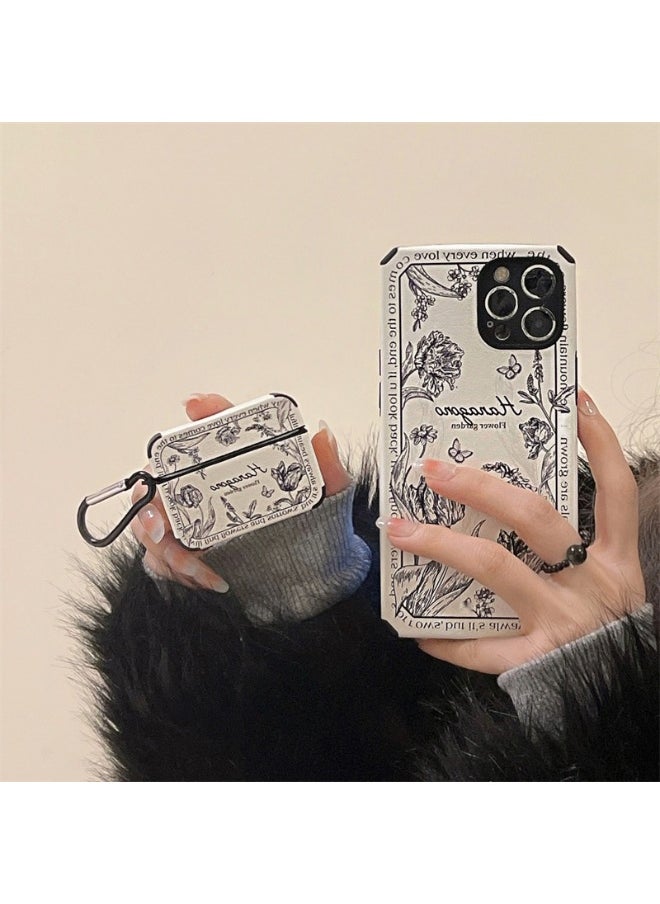 Generic - French Black and White Rose Pattern Protective Case Cover for Apple AirPods Pro for Men Women - Image 1