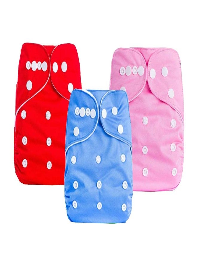 DOMENICO Washable Baby Diaper Premium Cloth Diaper Reusable Diaper, Washable Diaper, Adjustable Size, Waterproof (Without Insert) (Pack of 3)(Assorted Color) - Image 1
