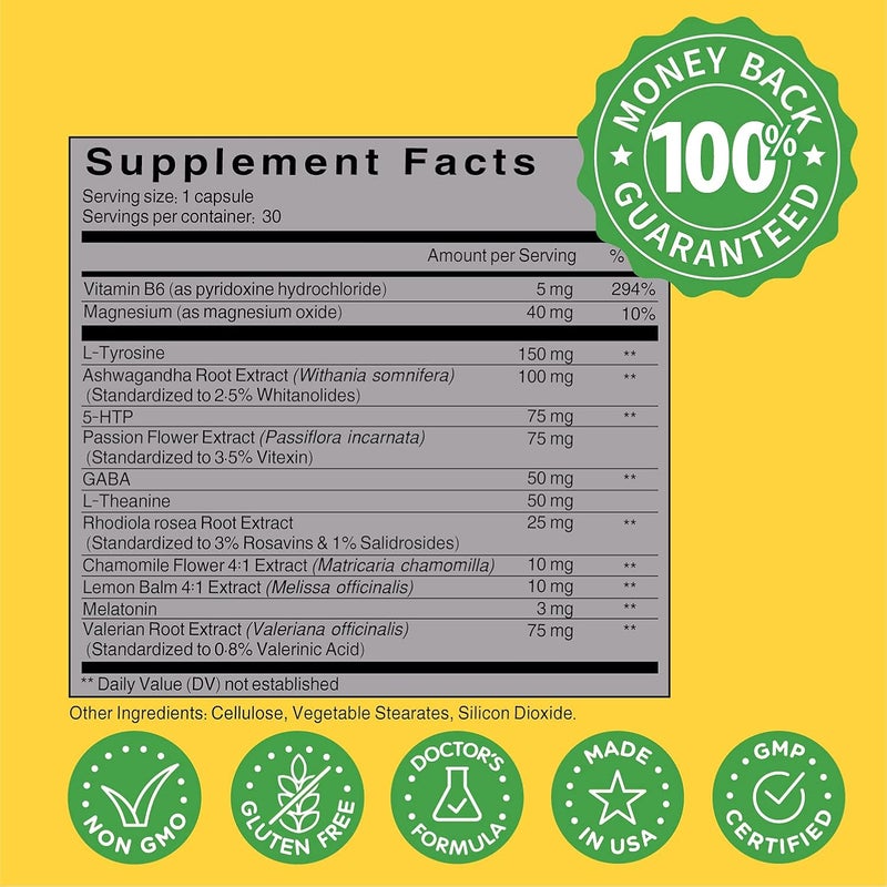 NooMost Mood Support Supplement for Mood Boost Calm Mind  Body Stress Response Energy Supplement  Herbal Adaptogens Ashwagandha L Tyrosine 5 HTP Passion Flower 30 Counts - Image 3