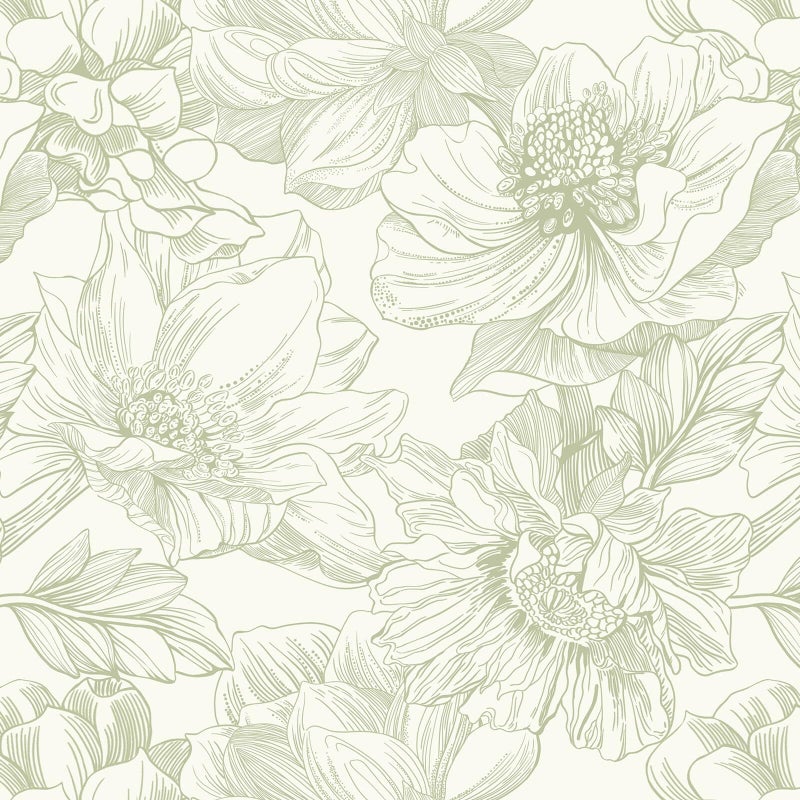 Ismoon Vintage Floral Wallpaper Peel and Stick Beige and Green Contact Paper 17.3inx6.5ft Removable Self Adhesive Wall Paper for Bathroom Bedroom Cabinet Mural Wall Decor Vinyl Renter Friendly - Image 1