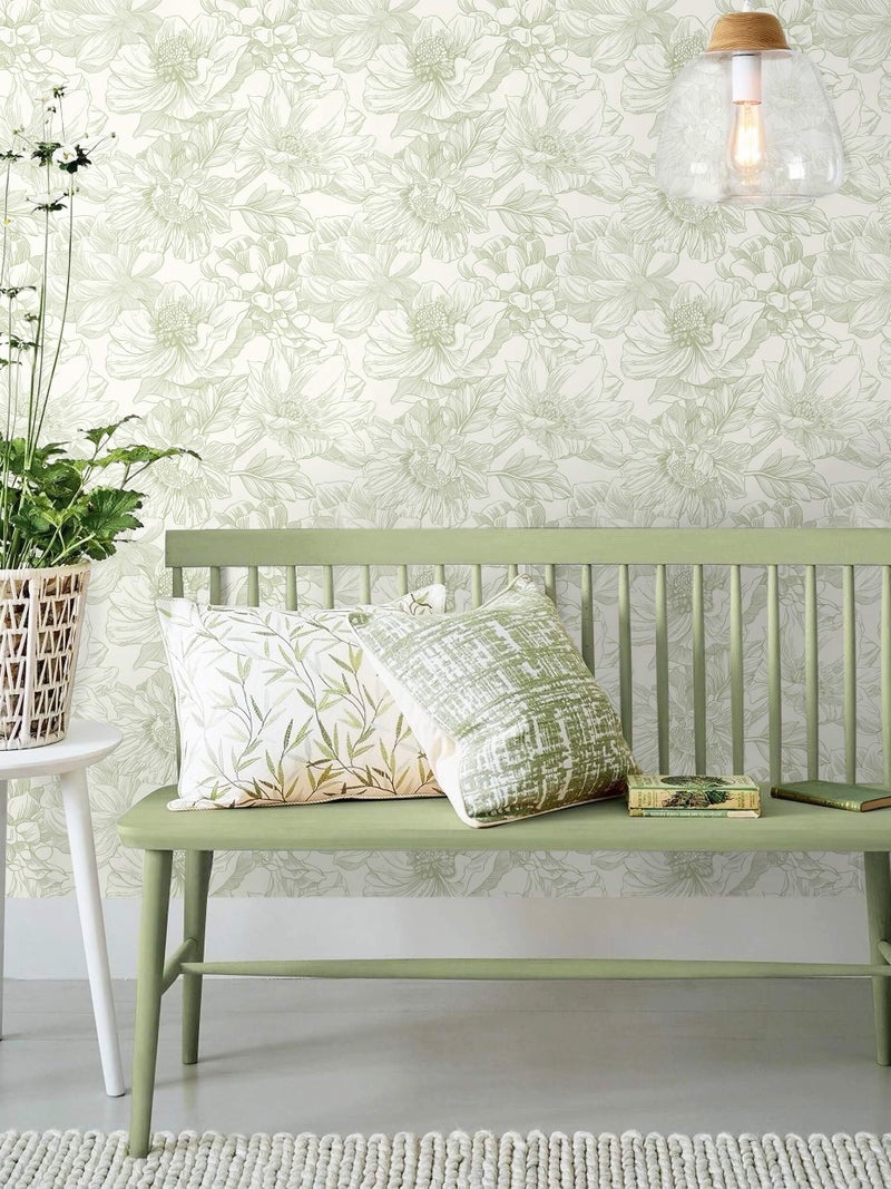 Ismoon Vintage Floral Wallpaper Peel and Stick Beige and Green Contact Paper 17.3inx6.5ft Removable Self Adhesive Wall Paper for Bathroom Bedroom Cabinet Mural Wall Decor Vinyl Renter Friendly - Image 5
