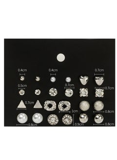 TOVELE5 Europe and the United States selling pearl zircon card earrings set silver (12 pairs of metal geometric earrings)  - Image 1