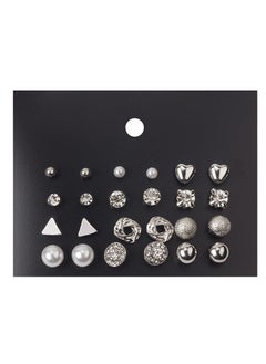 TOVELE5 Europe and the United States selling pearl zircon card earrings set silver (12 pairs of metal geometric earrings)  - Image 2