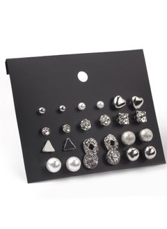 TOVELE5 Europe and the United States selling pearl zircon card earrings set silver (12 pairs of metal geometric earrings)  - Image 3
