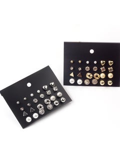 TOVELE5 Europe and the United States selling pearl zircon card earrings set silver (12 pairs of metal geometric earrings)  - Image 4