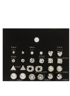 TOVELE5 Europe and the United States selling pearl zircon card earrings set silver (12 pairs of metal geometric earrings)  - Image 5