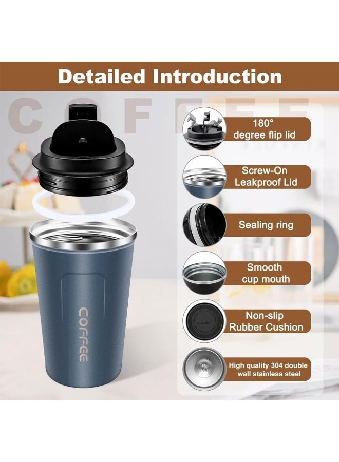 إيكو شاين ECO SHINE Insulated Coffee Cup - 17oz Travel Coffee Mug | Reusable Stainless Steel Tumbler With Leakproof Spill-Proof Lid | Double-Walled Vacuum Cup For Hot & Cold Drinks | Perfect Thermal Mug (Blue) - Image 2