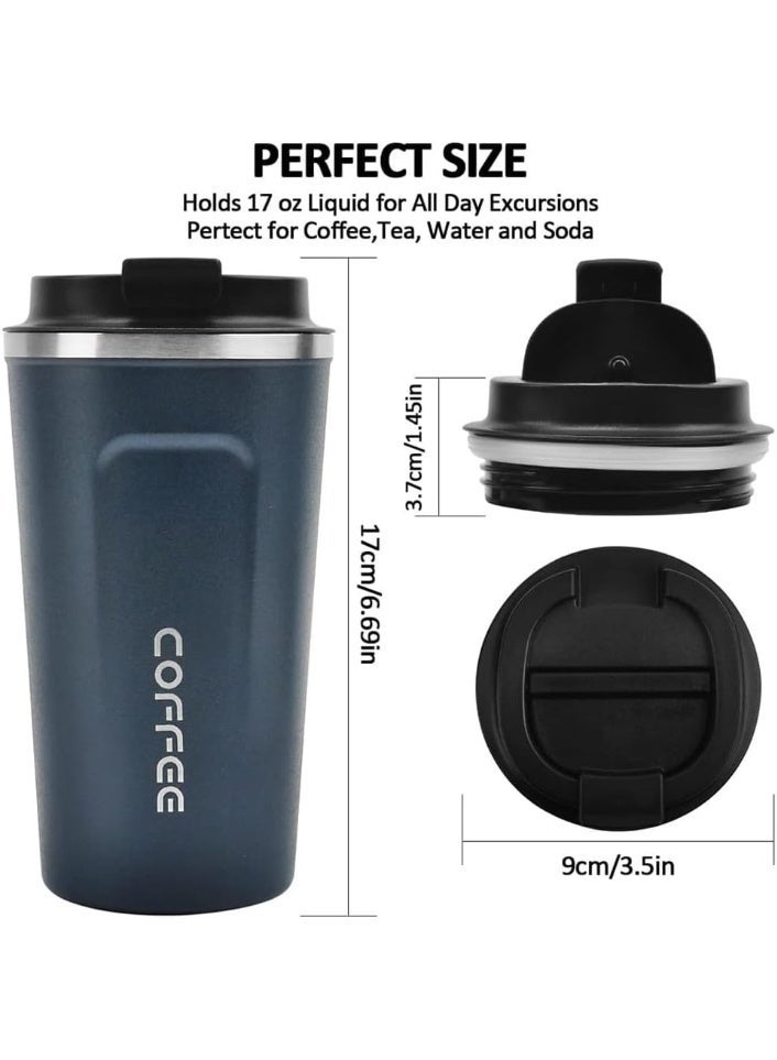 إيكو شاين ECO SHINE Insulated Coffee Cup - 17oz Travel Coffee Mug | Reusable Stainless Steel Tumbler With Leakproof Spill-Proof Lid | Double-Walled Vacuum Cup For Hot & Cold Drinks | Perfect Thermal Mug (Blue) - Image 3