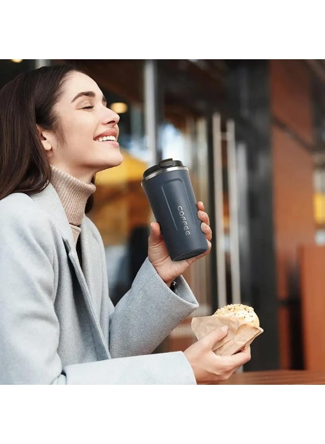 إيكو شاين ECO SHINE Insulated Coffee Cup - 17oz Travel Coffee Mug | Reusable Stainless Steel Tumbler With Leakproof Spill-Proof Lid | Double-Walled Vacuum Cup For Hot & Cold Drinks | Perfect Thermal Mug (Blue) - Image 4