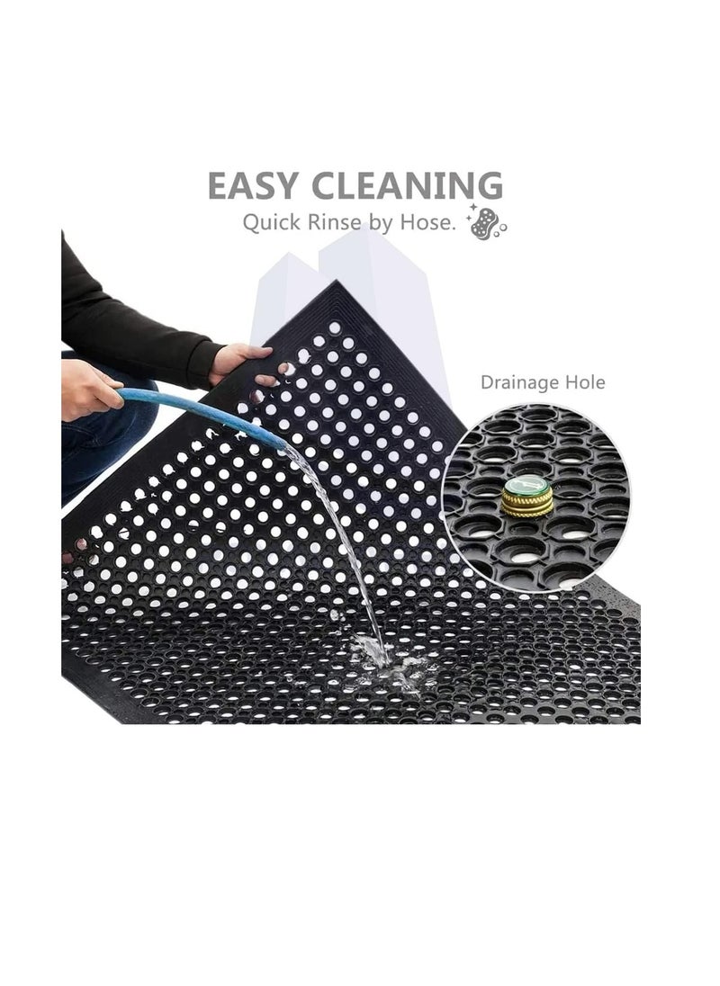 AKDC Rubber Mat 150 x 90 cm Large Outdoor Rubber Floor Entrance Mat with Holes Anti Fatigue None Slip Commercial for Industrial Kitchen Restaurant etc