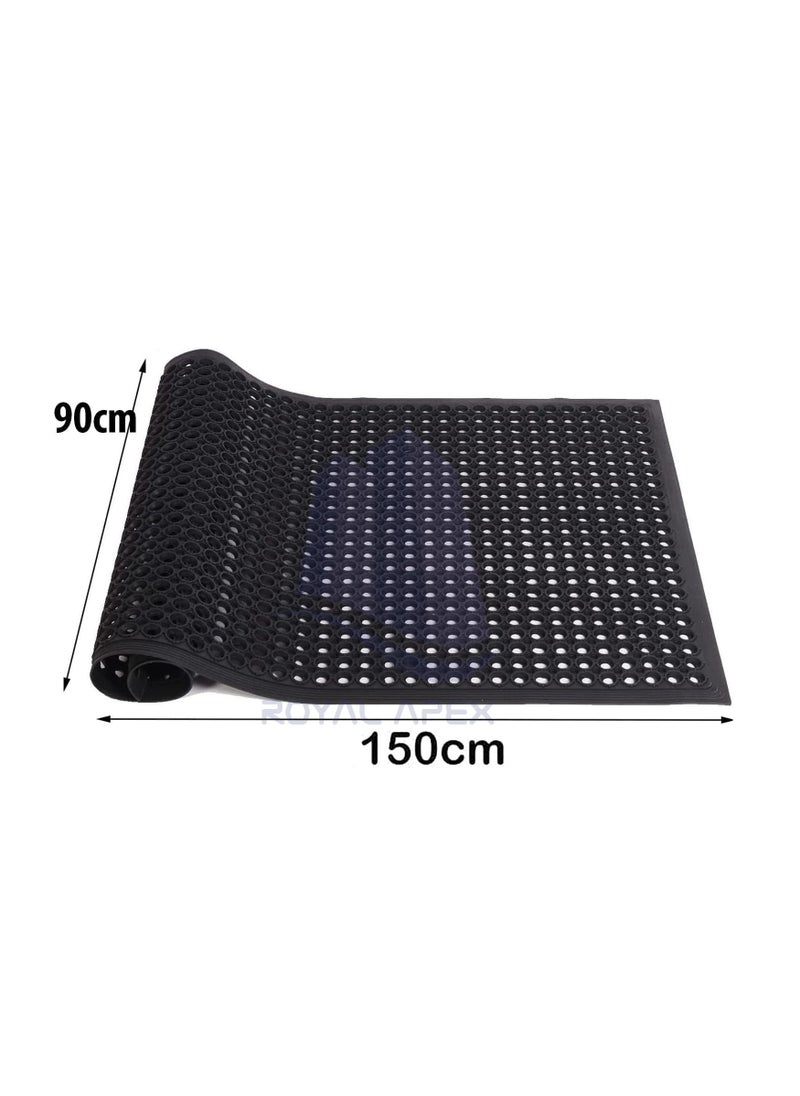 AKDC Rubber Mat 150 x 90 cm Large Outdoor Rubber Floor Entrance Mat with Holes Anti Fatigue None Slip Commercial for Industrial Kitchen Restaurant etc