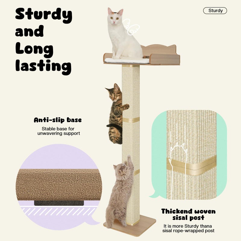 GreenPetopia Cat Window Perch with Thick Sisal Scratching Post, Cat Hammock for Window, 53.5" Adjustable Tall Cats Scratching Post with 2 Upgrade Suction Cups, Cats Window Bed with Fluffy Cushion, Sisal - Image 3