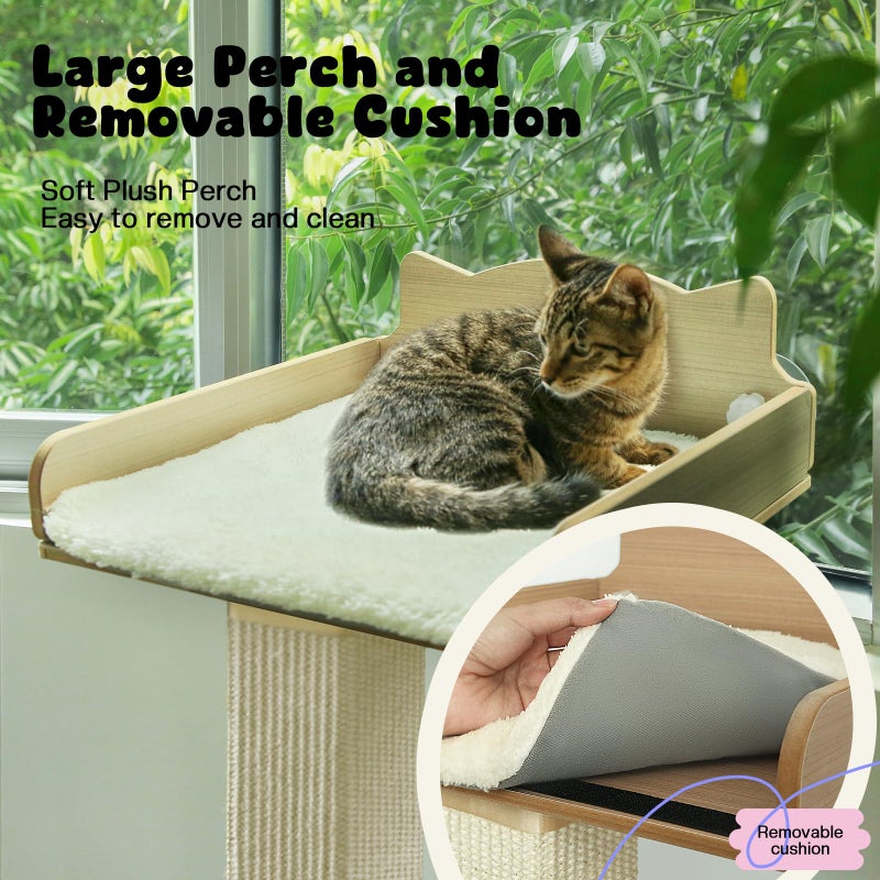 GreenPetopia Cat Window Perch with Thick Sisal Scratching Post, Cat Hammock for Window, 53.5" Adjustable Tall Cats Scratching Post with 2 Upgrade Suction Cups, Cats Window Bed with Fluffy Cushion, Sisal - Image 5