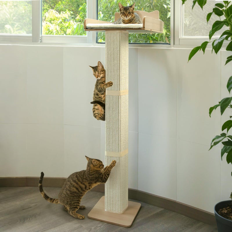 GreenPetopia Cat Window Perch with Thick Sisal Scratching Post, Cat Hammock for Window, 53.5" Adjustable Tall Cats Scratching Post with 2 Upgrade Suction Cups, Cats Window Bed with Fluffy Cushion, Sisal - Image 1