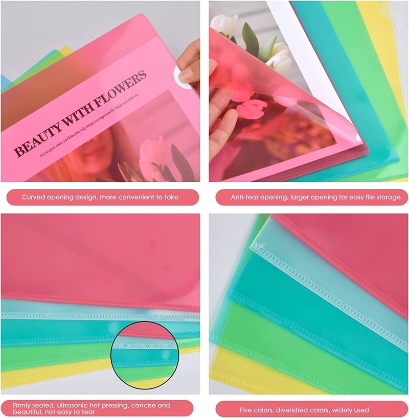 Shining Zon L Folder File A4 Size Durable Transparent Colour Documents Sleeves for Protection Plastic Paper Holders Organizer (Pack of 20) - Image 3