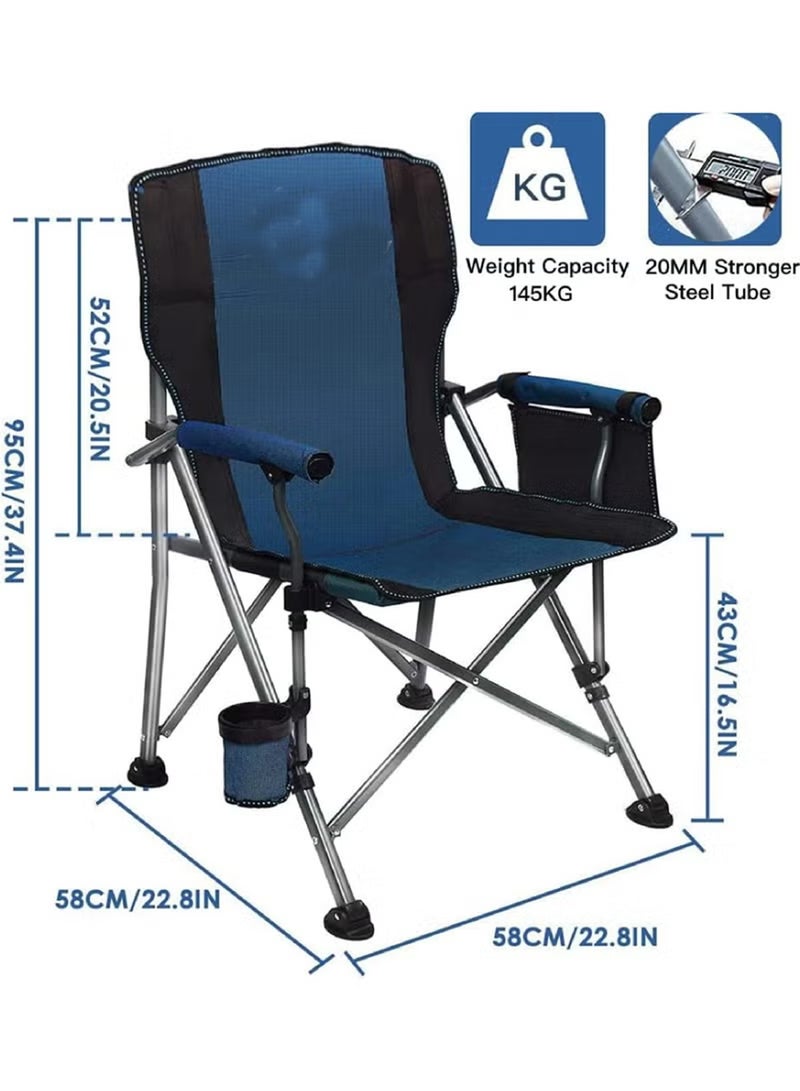 Cyber Outdoor Portable Camping Chair Lightweight Folding Camping Chair Heavy Duty Support 145KG High Back Padded Lawn Chair with Arm Rest Cup Holder and Portable Carrying Bag - Image 4