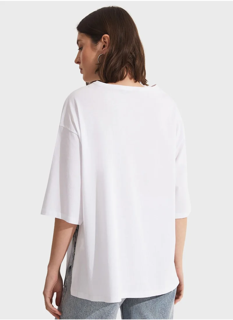 JUNE Crew Neck Draped T-Shirt