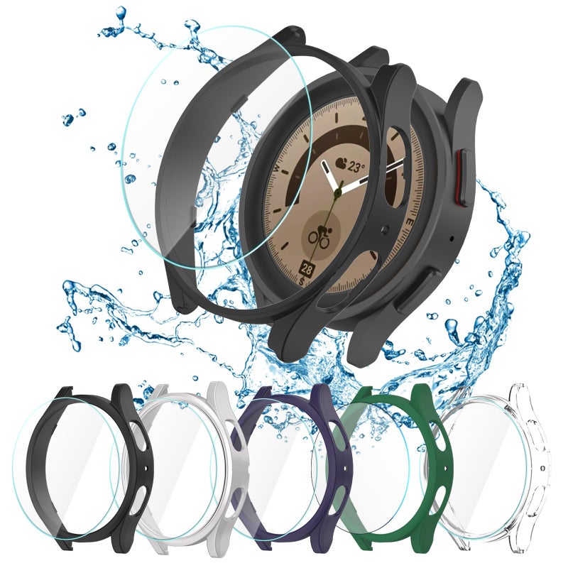 Cuteey Samsung Galaxy Watch 5 Pro 45mm 5+5 Pack Screen Protector Case with Matte PC Bumper + Tempered Glass Films - Image 2