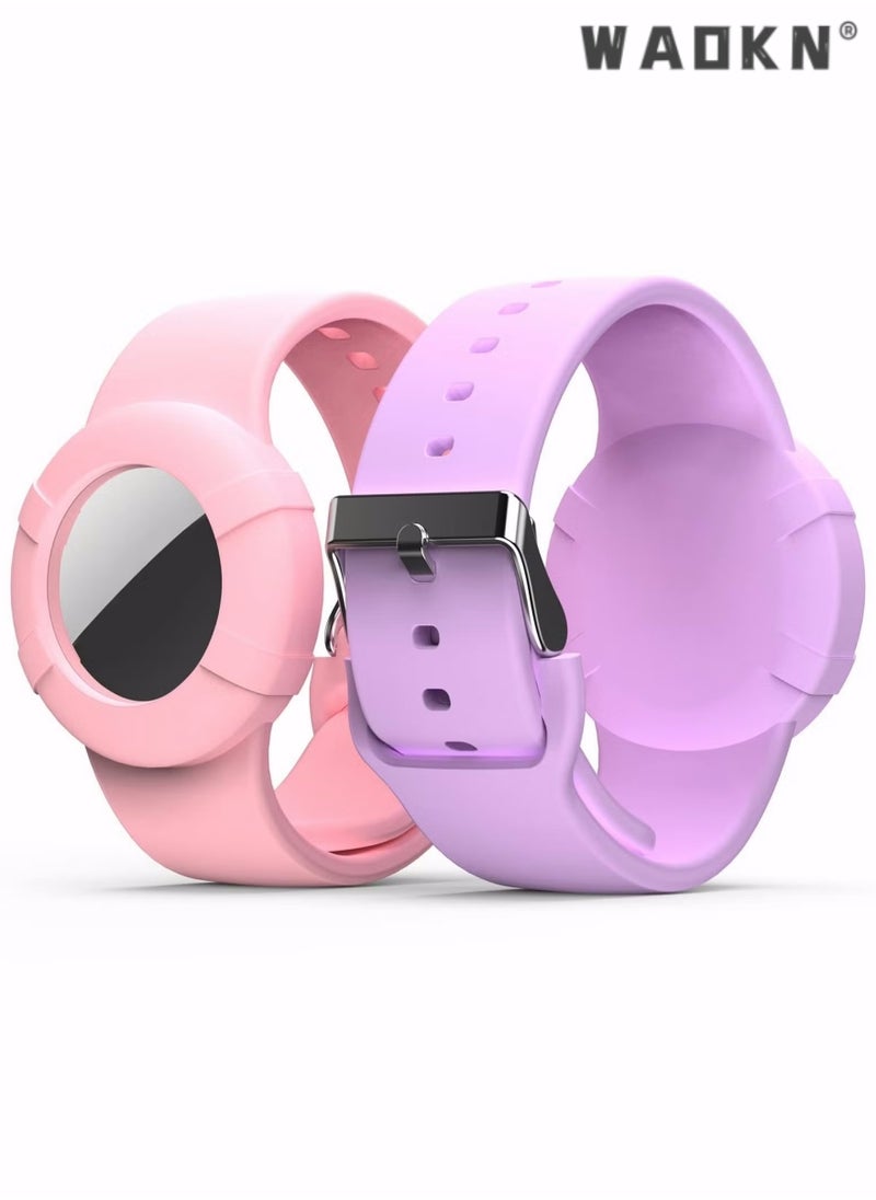 WAOKN Wristbands for Airtag,2 Pcs Lightweight and Waterproof Bands for Airtag,Soft Silicone Kids Bracelet Compatible with Airtag Watch Band for Children,Toddler,With Apple Air tag Childs Watch Band Kids  - Image 1
