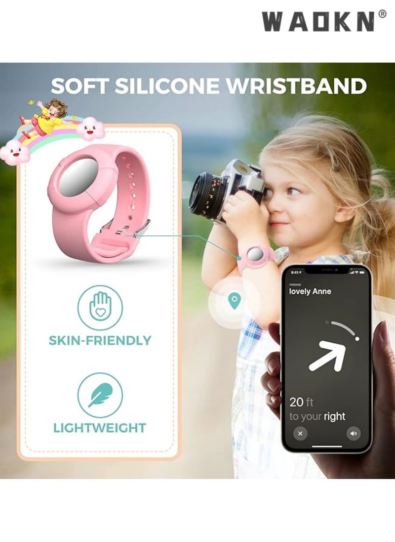 WAOKN Wristbands for Airtag,2 Pcs Lightweight and Waterproof Bands for Airtag,Soft Silicone Kids Bracelet Compatible with Airtag Watch Band for Children,Toddler,With Apple Air tag Childs Watch Band Kids  - Image 2