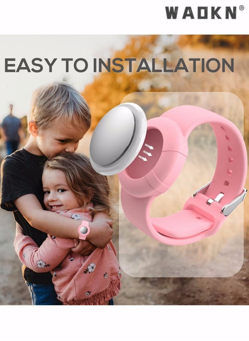 WAOKN Wristbands for Airtag,2 Pcs Lightweight and Waterproof Bands for Airtag,Soft Silicone Kids Bracelet Compatible with Airtag Watch Band for Children,Toddler,With Apple Air tag Childs Watch Band Kids  - Image 5