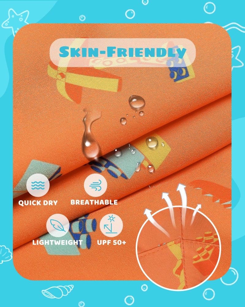 maamgic Boys Swim Trunks with Compression Liner Toddler Stretch Swim Shorts Quick Dry Swimming Trunks Boxer Brief 2 in 1 Beach Shorts Orange Blocks 10/12 - Image 5