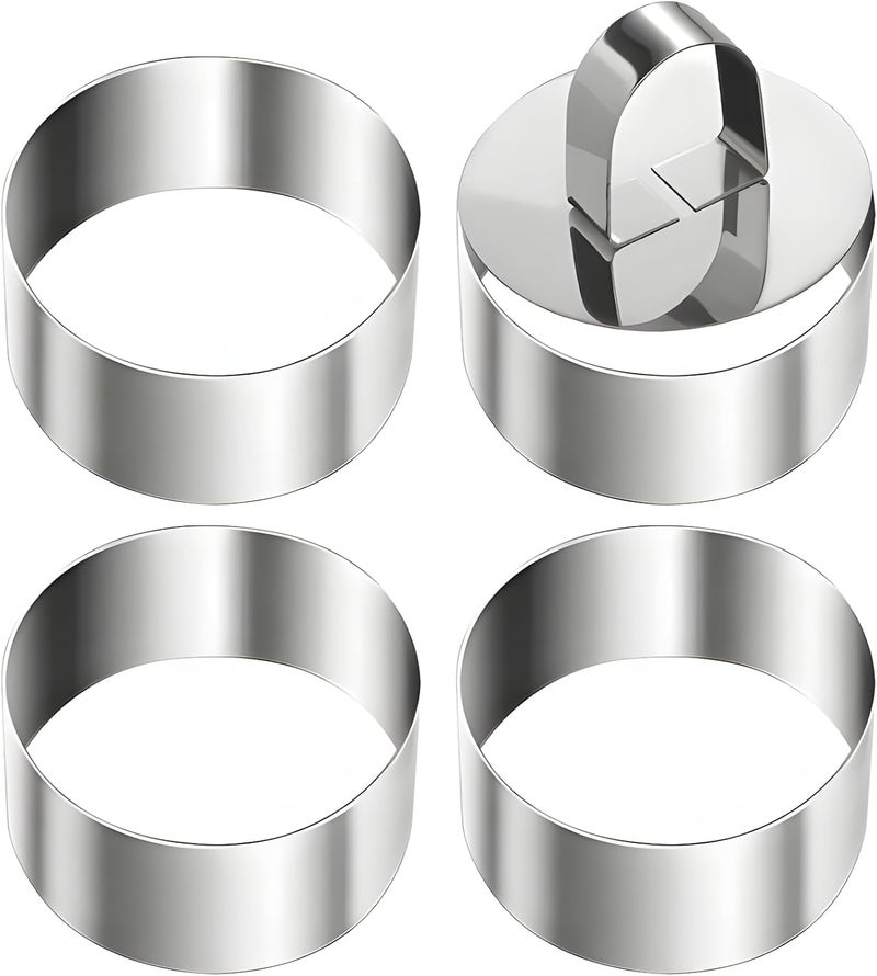 8 Pcs Stainless Steel Cake Ring Molds, 3-Inch Baking Rings with 2 Pushers for Pastry, Cookies, and Dessert Creation - Image 1