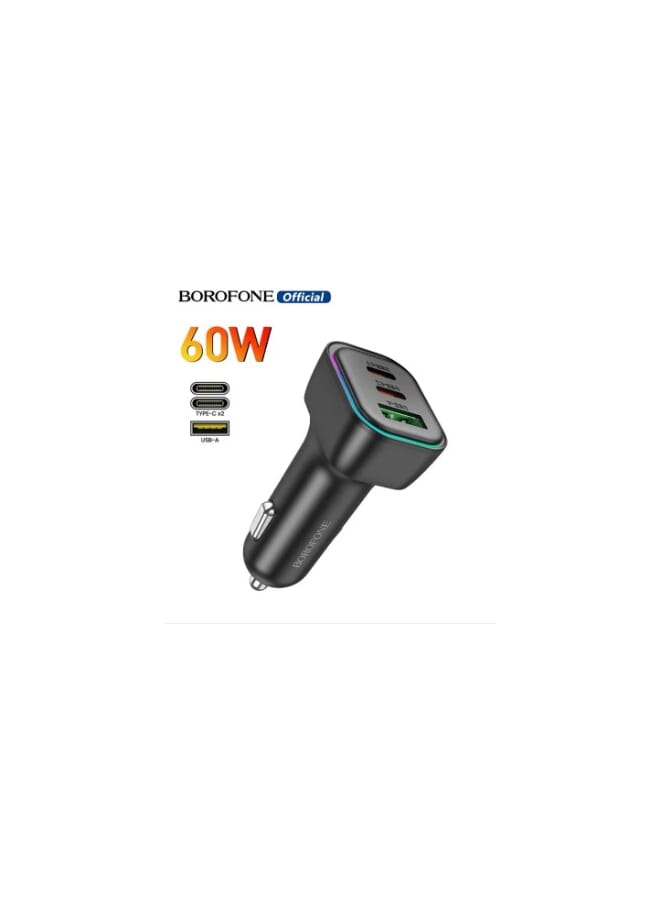 BOROFONE BZ28C PD60W Car Charger 3.0 Fast Charging 2 Type C+ 1USB Port Car Charger Adapter - Image 1