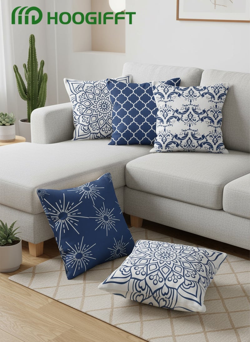 HOOGIFFT Luxury Set of 4 Double-Sided Pillow Covers (45x45 cm), Modern Geometric & Mandala Pattern, Short Velvet Fabric for Sofa, Bedroom Decor - Elegant & Durable - Image 2