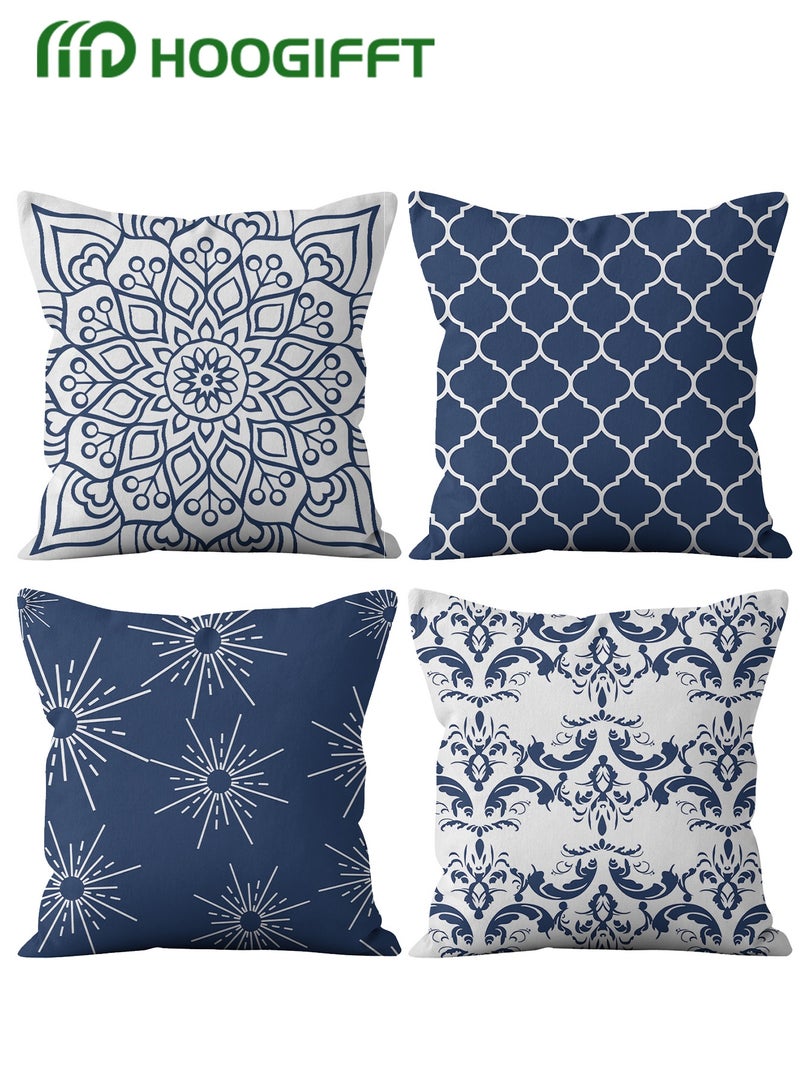 HOOGIFFT Luxury Set of 4 Double-Sided Pillow Covers (45x45 cm), Modern Geometric & Mandala Pattern, Short Velvet Fabric for Sofa, Bedroom Decor - Elegant & Durable - Image 1