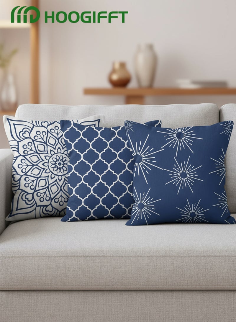 HOOGIFFT Luxury Set of 4 Double-Sided Pillow Covers (45x45 cm), Modern Geometric & Mandala Pattern, Short Velvet Fabric for Sofa, Bedroom Decor - Elegant & Durable - Image 4