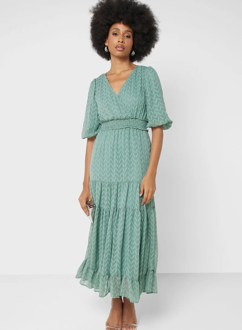 ELLA Surplice Neck Tiered Dress