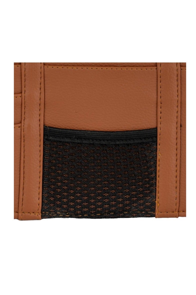 منظم واقي الشمس من الجلد للسيارة - مساحة تخزين واقي الشمس من الجلد الصناعي مع فتحات للبطاقات، وجيب شبكي، ومشبك مغناطيسي للنظارات الشمسية، وحامل أقلام - مناسب لجميع أنواع السيارات وسيارات الدفع الرباعي (بني) - Image 3