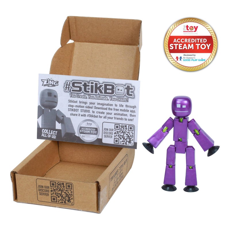 Zing StikBot Single Pack - Includes 1 StikBot - Collectible Action Figures and Accessories, Stop Motion Animation, Ages 4 and Up (Metal Eggplant) - Image 2
