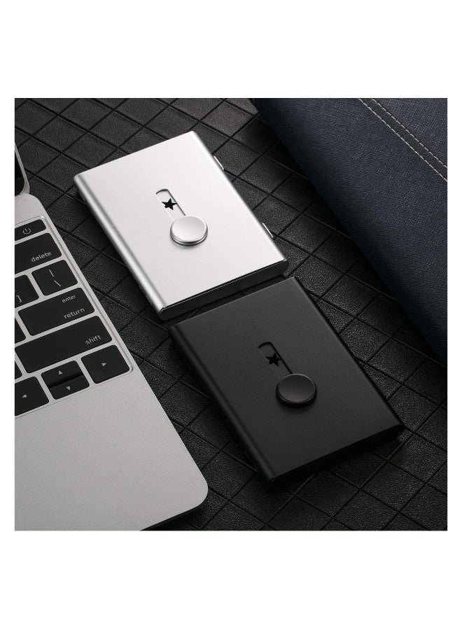 Generic Business Card Holder, Thumb-Drive Business Card Case, Slide Out Business Card Holders, Stainless Steel Card Holder Card Case, Excellent Design for Men and Women, 2 Pack  - Image 1