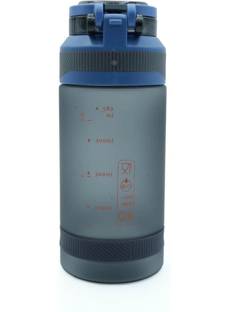 TR6 Sport Frosted Water Bottle BPA Free Leak Proof Flip Lock Lid Temp Resistant 10°C to 80°C Carry Holder Matte Finish Hydration Bottle for Fitness Office Travel School Outdoor (Blue, 580 ML) - Image 1
