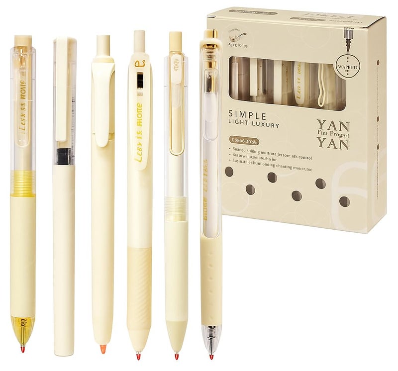 SHUTTLE ART 6 Count Pastel Gel Ink Pen Set,Cute Note Taking 0.5mm Fine Point Retractable 5 Count Ink Pens with 1 Count Highlighter for Writing, Journaling, School, Office (Off White) - Image 1