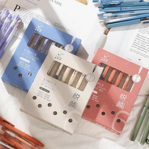 SHUTTLE ART 6 Count Pastel Gel Ink Pen Set,Cute Note Taking 0.5mm Fine Point Retractable 5 Count Ink Pens with 1 Count Highlighter for Writing, Journaling, School, Office (Off White) - Image 2