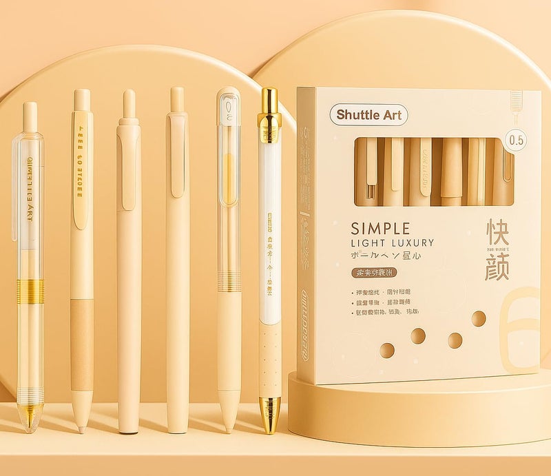 SHUTTLE ART 6 Count Pastel Gel Ink Pen Set,Cute Note Taking 0.5mm Fine Point Retractable 5 Count Ink Pens with 1 Count Highlighter for Writing, Journaling, School, Office (Off White) - Image 3
