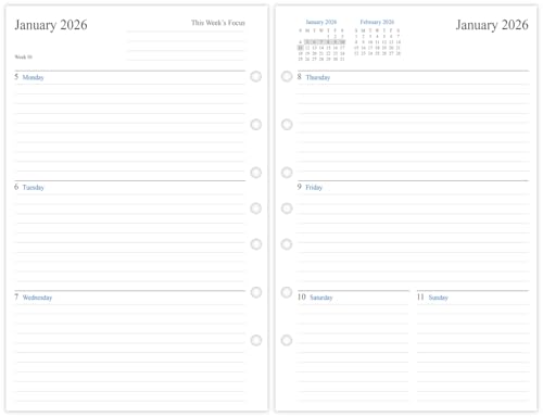 newestor 2026 Weekly Planner Refill for Mini Binder, Week on Two Pages, 5.5"x8.5", 7 Holes - Image 1