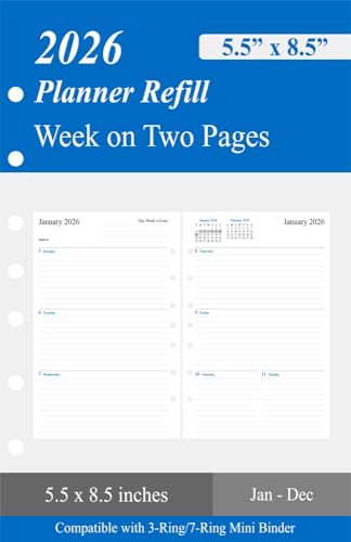 newestor 2026 Weekly Planner Refill for Mini Binder, Week on Two Pages, 5.5"x8.5", 7 Holes - Image 2