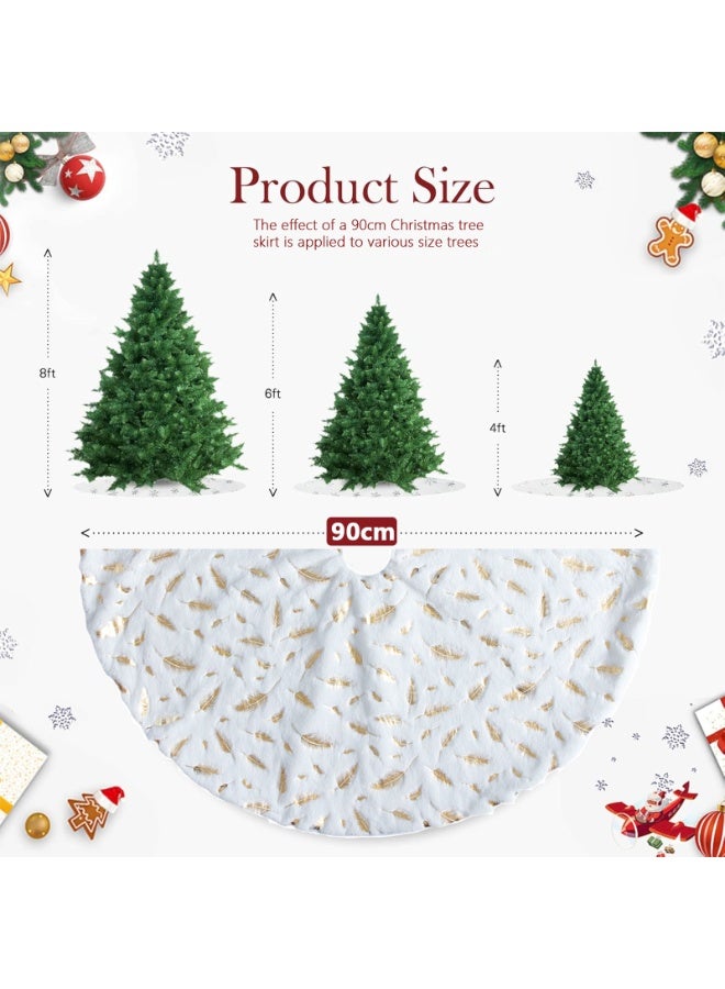 فتيرلي تنورة شجرة عيد الميلاد المزينة بالترتر بطول 90 سم، تنورة شجرة من الفرو الصناعي الثلجي، مخملية بيضاء فاخرة لتزيين شجرة حفلة عيد الميلاد المجيد، ديكورات حفلات عيد الميلاد المجيد - Image 4