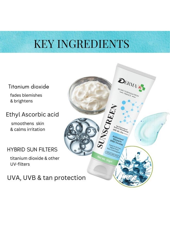 DERMAKR DERMA KR Sunscreen With Antioxidant Silymarin Cream SPF 60, PA++++ | -50g - Image 2